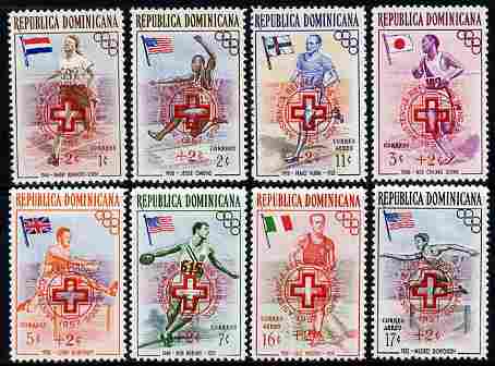 Dominican Republic 1957 Hungarian Refugee Fund overprint on Olympic Games (1st Issue) set of 8 unmounted mint, SG 678-86, stamps on , stamps on  stamps on olympics, stamps on  stamps on running, stamps on  stamps on , stamps on  stamps on refugees