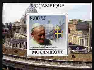 Mozambique 2009 Pope John Paul II #1 individual imperf deluxe sheetlet unmounted mint. Note this item is privately produced and is offered purely on its thematic appeal , stamps on , stamps on  stamps on personalities, stamps on  stamps on pope, stamps on  stamps on religion, stamps on  stamps on popes