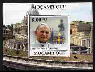 Mozambique 2009 Pope John Paul II #3 individual imperf deluxe sheetlet unmounted mint. Note this item is privately produced and is offered purely on its thematic appeal , stamps on , stamps on  stamps on personalities, stamps on  stamps on pope, stamps on  stamps on religion, stamps on  stamps on popes