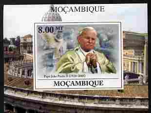 Mozambique 2009 Pope John Paul II #5 individual imperf deluxe sheetlet unmounted mint. Note this item is privately produced and is offered purely on its thematic appeal , stamps on personalities, stamps on pope, stamps on religion, stamps on popes