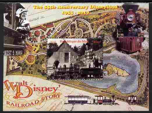 Mali 2010 The 55th Anniversary of Disneyland - Walt Disneys Railroad Story #01 perf s/sheet unmounted mint. Note this item is privately produced and is offered purely on ..., stamps on disney, stamps on cartoons, stamps on films, stamps on cinema, stamps on movies, stamps on railways