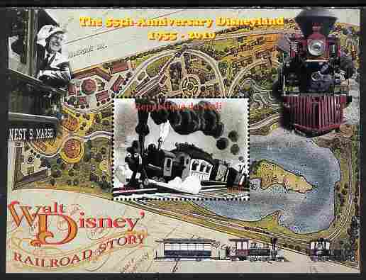 Mali 2010 The 55th Anniversary of Disneyland - Walt Disney's Railroad Story #02 perf s/sheet unmounted mint. Note this item is privately produced and is offered purely on its thematic appeal , stamps on disney, stamps on cartoons, stamps on films, stamps on cinema, stamps on movies, stamps on railways
