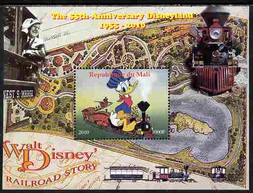 Mali 2010 The 55th Anniversary of Disneyland - Walt Disneys Railroad Story #03 perf s/sheet unmounted mint. Note this item is privately produced and is offered purely on ..., stamps on disney, stamps on cartoons, stamps on films, stamps on cinema, stamps on movies, stamps on railways