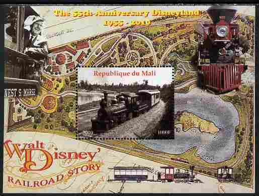 Mali 2010 The 55th Anniversary of Disneyland - Walt Disneys Railroad Story #04 perf s/sheet unmounted mint. Note this item is privately produced and is offered purely on ..., stamps on disney, stamps on cartoons, stamps on films, stamps on cinema, stamps on movies, stamps on railways