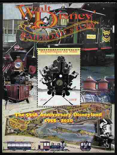 Mali 2010 The 55th Anniversary of Disneyland - Walt Disneys Railroad Story #10 perf s/sheet unmounted mint. Note this item is privately produced and is offered purely on ..., stamps on disney, stamps on cartoons, stamps on films, stamps on cinema, stamps on movies, stamps on railways