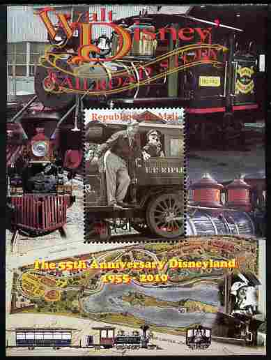 Mali 2010 The 55th Anniversary of Disneyland - Walt Disneys Railroad Story #11 perf s/sheet unmounted mint. Note this item is privately produced and is offered purely on ..., stamps on disney, stamps on cartoons, stamps on films, stamps on cinema, stamps on movies, stamps on railways