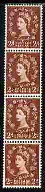Great Britain 1958-61 Wilding Crowns Graphite 2d strip of 4 with coil join unmounted mint, stamps on 