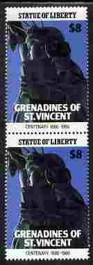 St Vincent - Grenadines 1986 Statue of Liberty Centenary $8 similar to m/sheet but from the unique multi-country sheet intended for a special first day cover but never issued, unmounted mint in a vertical pair to authenticate its source, stamps on , stamps on  stamps on monuments, stamps on  stamps on statues, stamps on  stamps on americana, stamps on  stamps on civil engineering, stamps on  stamps on statue of liberty, stamps on  stamps on 