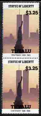 Tuvalu 1986 Statue of Liberty Centenary $3.25 similar to m/sheet but from the unique multi-country sheet intended for a special first day cover but never issued, unmounted mint in a vertical pair to authenticate its source, stamps on monuments, stamps on statues, stamps on americana, stamps on civil engineering, stamps on statue of liberty, stamps on 