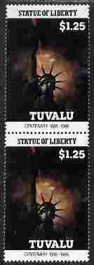 Tuvalu 1986 Statue of Liberty Centenary $125 similar to m/sheet but from the unique multi-country sheet intended for a special first day cover but never issued, unmounted mint in a vertical pair to authenticate its source, stamps on monuments, stamps on statues, stamps on americana, stamps on civil engineering, stamps on statue of liberty, stamps on 