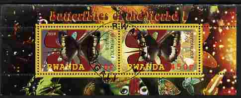 Rwanda 2010 Butterflies #1 perf sheetlet containing 2 values fine cto used, stamps on , stamps on  stamps on butterflies