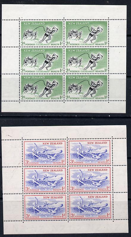 New Zealand 1957 Health - Life-savers & Children set of 2 m/sheets with upright wmk unmounted mint  MS 762c, stamps on , stamps on  stamps on children, stamps on swimming, stamps on rescue