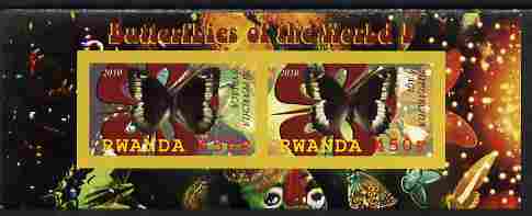 Rwanda 2010 Butterflies #1 imperf sheetlet containing 2 values unmounted mint, stamps on butterflies