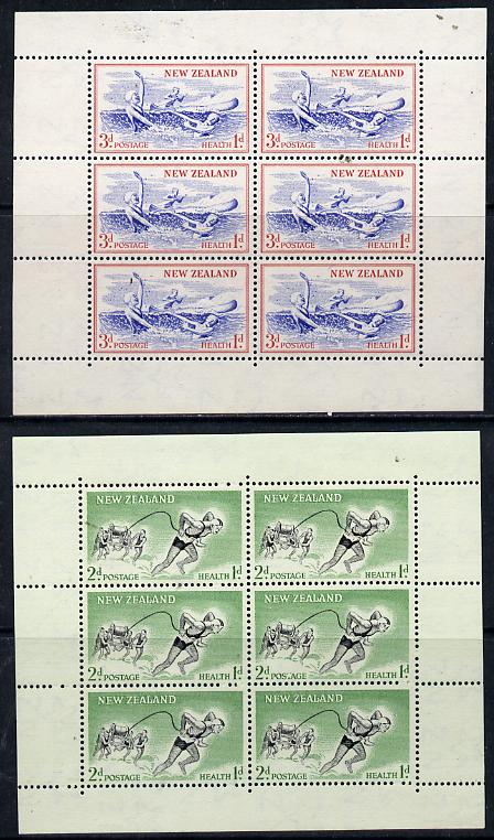 New Zealand 1957 Health - Life-savers & Children set of 2 m/sheets with sideways wmk unmounted mint SG MS 762b, stamps on children    swimming    rescue