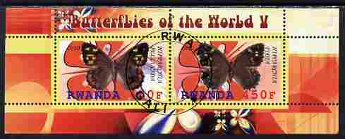 Rwanda 2010 Butterflies #5 perf sheetlet containing 2 values fine cto used, stamps on , stamps on  stamps on butterflies