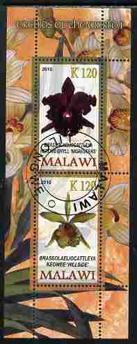 Malawi 2010 Orchids #1 perf sheetlet containing 2 values fine cto used, stamps on , stamps on  stamps on flowers, stamps on  stamps on orchids