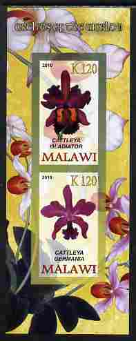 Malawi 2010 Orchids #2 imperf sheetlet containing 2 values unmounted mint, stamps on , stamps on  stamps on flowers, stamps on  stamps on orchids