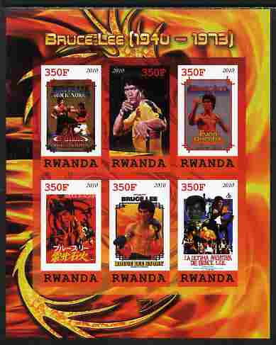 Rwanda 2010 Bruce Lee imperf sheetlet containing 6 values unmounted mint, stamps on , stamps on  stamps on personalities, stamps on  stamps on films, stamps on  stamps on cinema, stamps on  stamps on movies, stamps on  stamps on martial arts