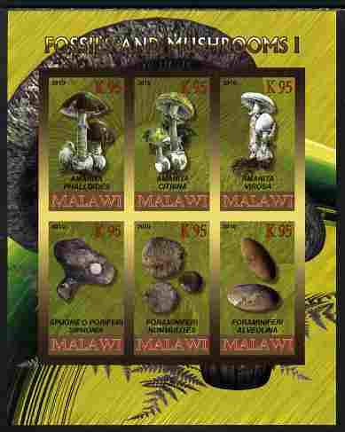 Rwanda 2010 Fossils & Mushrooms #1 imperf sheetlet containing 6 values unmounted mint, stamps on fungi, stamps on fossils, stamps on minerals