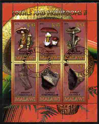 Rwanda 2010 Fossils & Mushrooms #2 perf sheetlet containing 6 values fine cto used, stamps on fungi, stamps on fossils, stamps on minerals