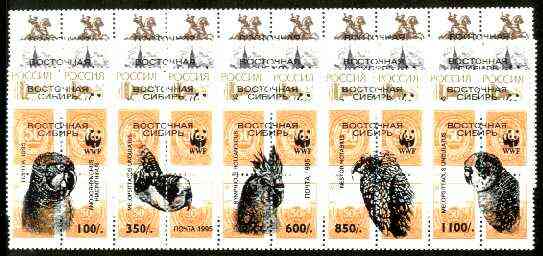 Eastern Siberia - WWF Birds opt set of 20 values, each design opt'd on block of 4 Russian defs (total 80 stamps) unmounted mint, stamps on , stamps on  stamps on birds     wwf    parrots, stamps on  stamps on  wwf , stamps on  stamps on 