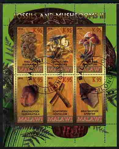 Rwanda 2010 Fossils & Mushrooms #3 perf sheetlet containing 6 values fine cto used, stamps on fungi, stamps on fossils, stamps on minerals