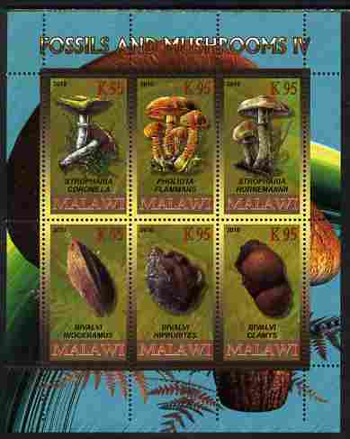 Rwanda 2010 Fossils & Mushrooms #4 perf sheetlet containing 6 values unmounted mint, stamps on fungi, stamps on fossils, stamps on minerals