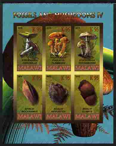Rwanda 2010 Fossils & Mushrooms #4 imperf sheetlet containing 6 values unmounted mint, stamps on , stamps on  stamps on fungi, stamps on  stamps on fossils, stamps on  stamps on minerals