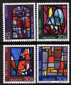 Switzerland 1971 Pro Patria - Modern Glass artwork perf set of 4 unmounted mint SG 813-16, stamps on , stamps on  stamps on arts, stamps on  stamps on stained glass