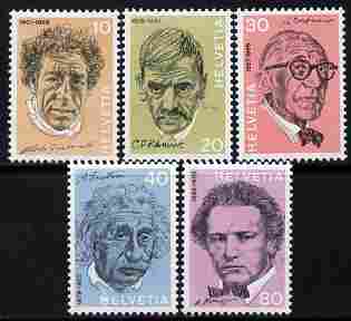 Switzerland 1972 Celebrities perf set of 5 unmounted mint SG 839-43, stamps on personalities, stamps on einstein, stamps on science, stamps on physics, stamps on nobel, stamps on maths, stamps on space, stamps on judaica, stamps on atomics, stamps on mathematics, stamps on judaism, stamps on arts, stamps on literature, stamps on composers, stamps on music