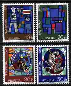 Switzerland 1970 Pro Patria - Modern Glass artwork perf set of 4 unmounted mint SG 793-6, stamps on arts, stamps on stained glass