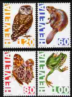 Switzerland 1995 Endangered Animals perf set of 4 unmounted mint SG 1297-1300, stamps on , stamps on  stamps on animals, stamps on  stamps on  wwf , stamps on  stamps on butterflies, stamps on  stamps on frogs, stamps on  stamps on beavers, stamps on  stamps on owls, stamps on  stamps on birds, stamps on  stamps on birds of prey