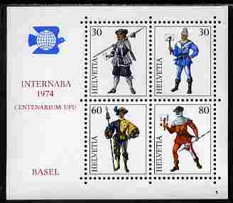 Switzerland 1974 Internaba Stamp Exhibition perf m/sheet unmounted mint SG MS 879, stamps on , stamps on  stamps on stamp exhibitions, stamps on  stamps on posal, stamps on  stamps on postman