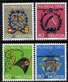 Switzerland 1980 Pro Patria - Trade & Craft Signs perf set of 4 unmounted mint SG 991-94, stamps on masonics, stamps on masonry, stamps on food