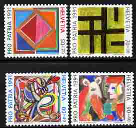 Switzerland 1991 Pro Patria - Modern Art perf set of 4 unmounted mint SG 1227-30, stamps on arts