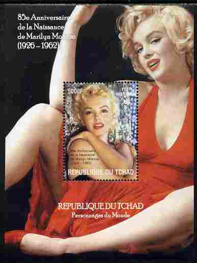 Chad 2010 85th Birth Anniversary of Marilyn Monroe #2 perf s/sheet unmounted mint. Note this item is privately produced and is offered purely on its thematic appeal, stamps on , stamps on  stamps on personalities, stamps on  stamps on films, stamps on  stamps on cinema, stamps on  stamps on movies, stamps on  stamps on music, stamps on  stamps on marilyn, stamps on  stamps on monroe