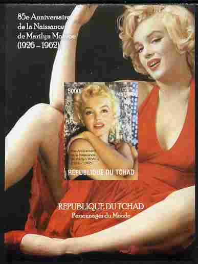 Chad 2010 85th Birth Anniversary of Marilyn Monroe #2 imperf s/sheet unmounted mint. Note this item is privately produced and is offered purely on its thematic appeal, stamps on , stamps on  stamps on personalities, stamps on  stamps on films, stamps on  stamps on cinema, stamps on  stamps on movies, stamps on  stamps on music, stamps on  stamps on marilyn, stamps on  stamps on monroe