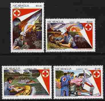 Nicaragua 1983 Red Cross set of 4 unmounted mint, SG 2481-84, stamps on red cross, stamps on militaria, stamps on ambulances, stamps on earthquakes, stamps on disasters, stamps on 