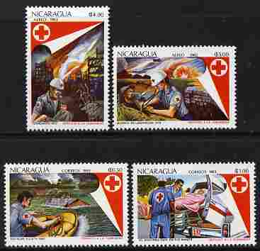 Nicaragua 1983 Red Cross set of 4 unmounted mint, SG 2481-84, stamps on , stamps on  stamps on red cross, stamps on  stamps on militaria, stamps on  stamps on ambulances, stamps on  stamps on earthquakes, stamps on  stamps on disasters, stamps on  stamps on 