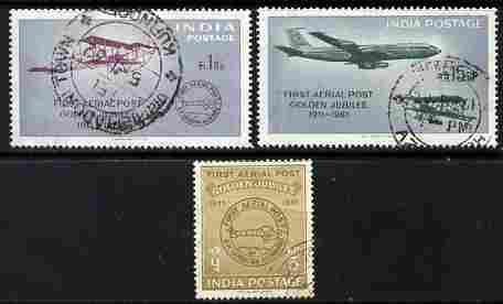 India 1961 First Official Airmail Flight Anniversary set of 3 cds used, SG 434-36, stamps on , stamps on  stamps on aviation