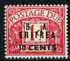 British Occupations of Italian Colonies - Eritrea 1950 KG6 British Administration Postage Due 10c on 1d overprinted BA Eritrea unmounted mint SG ED7