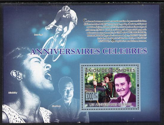 Comoro Islands 2009 Famous Birthdays perf s/sheet unmounted mint Michel BL501, stamps on personalities, stamps on movies, stamps on films, stamps on cinema, stamps on bicycles, stamps on music, stamps on women, stamps on 