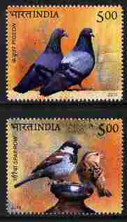 India 2010 Birds - Pigeon & Sparrow perf set of 2 unmounted mint, stamps on birds