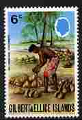 Gilbert & Ellice Islands 1972 -73 6c De-Husking Coconuts wmk sideways unmounted mint SG 205, stamps on tourism, stamps on coconuts
