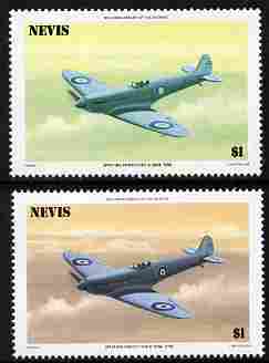 Nevis 1986 Spitfire $1 (Prototype K-5054) with red omitted plus normal both unmounted mint as SG 372.  , stamps on aviation, stamps on  raf , stamps on  ww2 , stamps on militaria