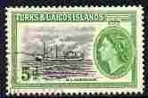 Turks & Caicos Islands 1955 MV Kirksons 5d fine cds used, SG 235, stamps on ships