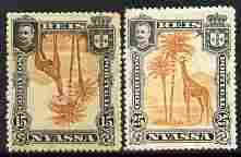 Nyassa Company 1901 Giraffe 15r with inverted centre plus normal both mounted mint, SG 30a, stamps on animals, stamps on giraffes