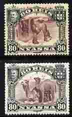 Nyassa Company 1901 Dromedaries 80r with inverted centre (some adhesion and small thin) plus normal both mounted mint, SG 35a, stamps on , stamps on  stamps on animals, stamps on  stamps on camels