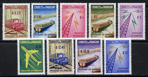 Paraguay 1961 Paraguayan Progress set of 9 unmounted mint (SG 900-908), stamps on communications  transport