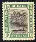 Brunei 1907-10 River Scene 1c black & green with reversed watermark mounted mint SG 23x, stamps on rivers